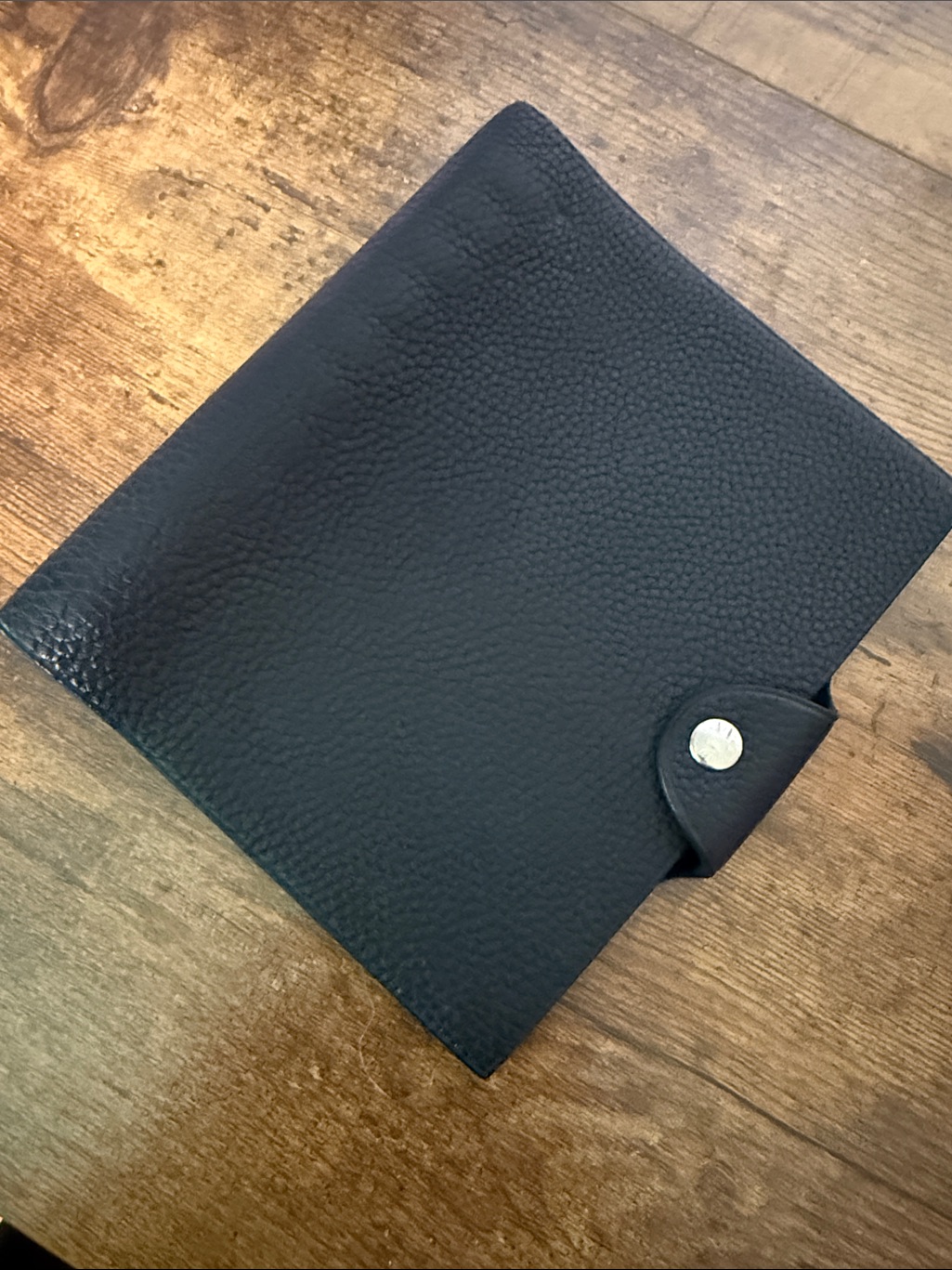 Hermes Ulysse Black Pebbled Leather Notebook Cover With Silver Snap